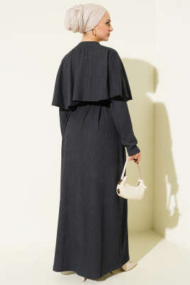 Pelerinli İp Bağcıklı Elbise Füme - Elbise