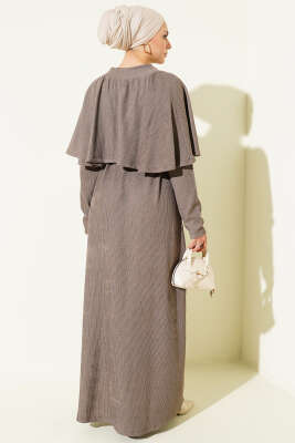 Pelerinli İp Bağcıklı Elbise Vizon - Elbise