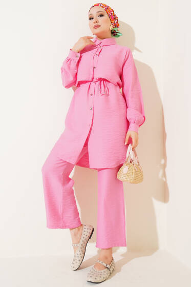 Pelerinli İp Bağcıklı İkili Takım Pembe - İkili Takım