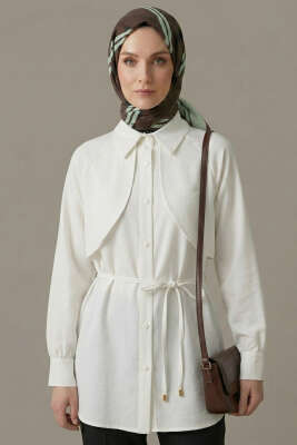 Pelerinli İp Detaylı Tunik Beyaz - TABLO FASHİON