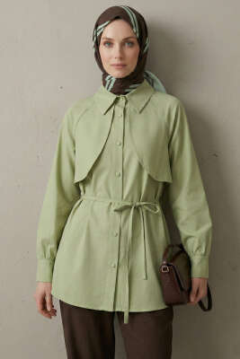 Pelerinli İp Detaylı Tunik Çağla Yeşili - TABLO FASHİON