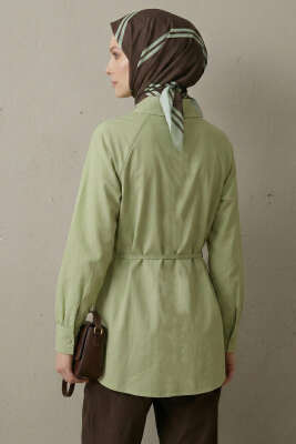 Pelerinli İp Detaylı Tunik Çağla Yeşili - Tunik