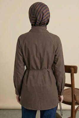 Pelerinli İp Detaylı Tunik Kahve - Tunik