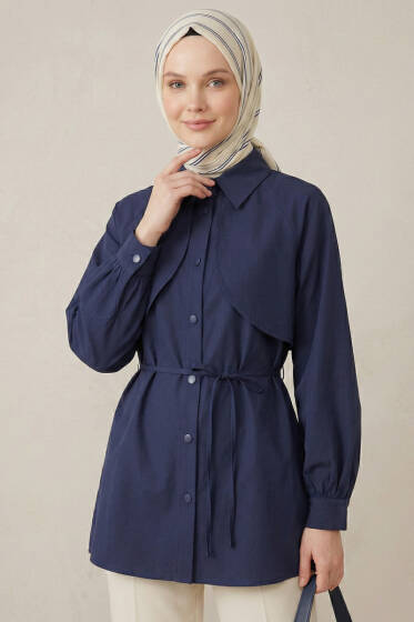 Pelerinli İp Detaylı Tunik Lacivert - 300-500 TL Ürünler