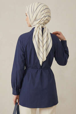 Pelerinli İp Detaylı Tunik Lacivert - Tunik