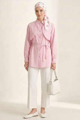 Pelerinli İp Detaylı Tunik Pembe - 300-500 TL Ürünler