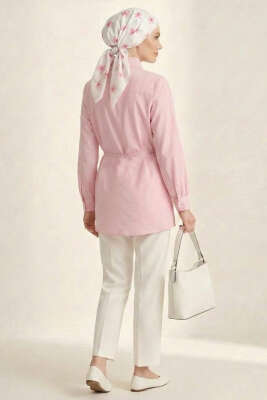 Pelerinli İp Detaylı Tunik Pembe - Tunik