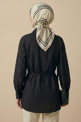 Pelerinli İp Detaylı Tunik Siyah - Tunik
