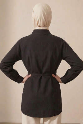 Pelerinli İp Detaylı Tunik Siyah - Tunik