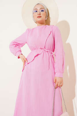 Pelerinli İp Kuşaklı Elbise Pembe - 700-1000 TL Ürünler