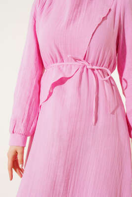Pelerinli İp Kuşaklı Elbise Pembe - 700-1000 TL Ürünler