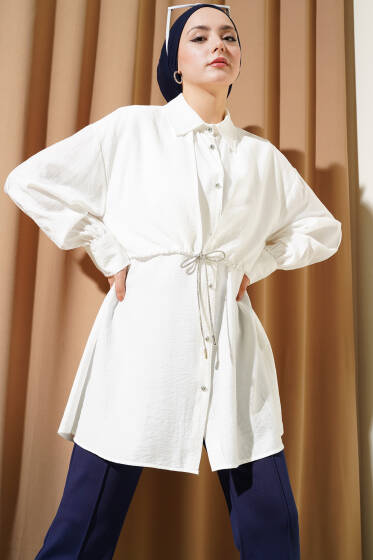 Pelerinli Sim İpli Gömlek Beyaz - Gömlek