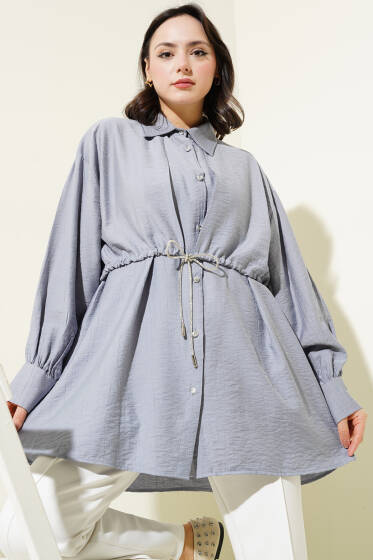 Pelerinli Sim İpli Gömlek Gri - Gömlek