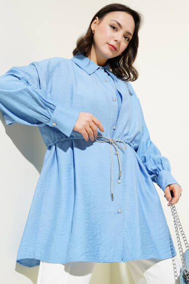 Pelerinli Sim İpli Gömlek Mavi - Gömlek