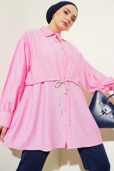Pelerinli Sim İpli Gömlek Pembe - Gömlek