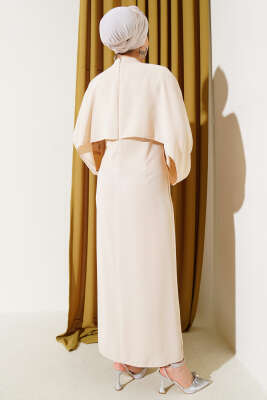 Pelerinli Taş Detaylı Krep Elbise Taş - Tesettür Elbise