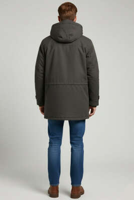 Peluş Astar Kapüşonlu Erkek Parka Haki - Erkek Mont