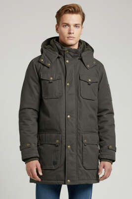 Peluş Astar Kapüşonlu Erkek Parka Haki - DYNAMO