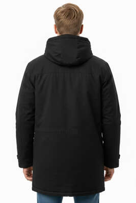 Peluş Astar Kapüşonlu Erkek Parka Siyah - Erkek Mont