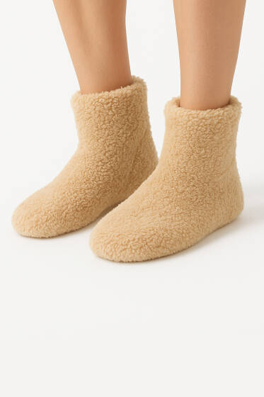 Peluş Ev Patiği Latte - Babet / Patik Çorap
