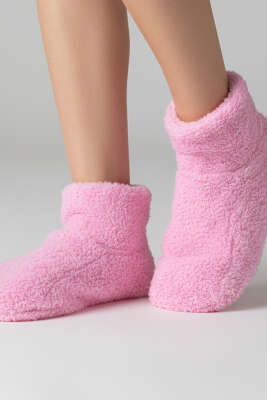 Peluş Ev Patiği Siyah Pembe - Soket Çorap