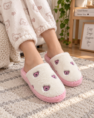 Peluş Figürlü Ev Terliği Pembe - DAYZA