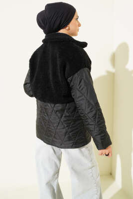 Peluş Garnili Oversize Mont Siyah - 500-700 TL Ürünler