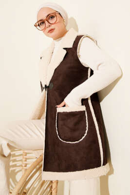 Peluş İçli Süet Yelek Acı Kahve - MUSTİ