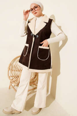 Peluş İçli Süet Yelek Acı Kahve - Yelek