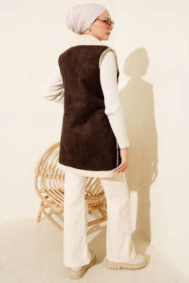 Peluş İçli Süet Yelek Acı Kahve - Yelek