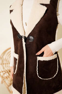 Peluş İçli Süet Yelek Acı Kahve - Yelek