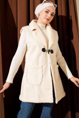 Peluş İçli Süet Yelek Bej - MUSTİ