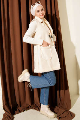 Peluş İçli Süet Yelek Bej - Yelek