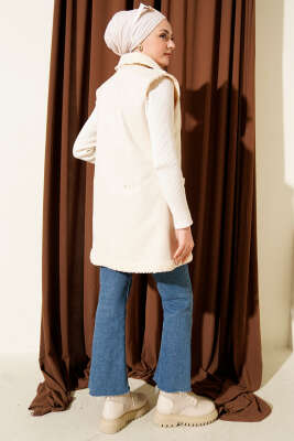 Peluş İçli Süet Yelek Bej - Yelek