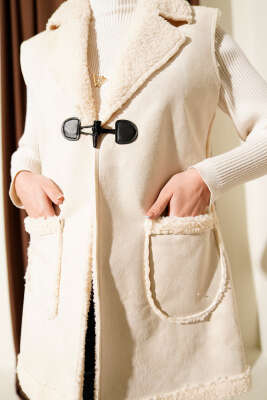 Peluş İçli Süet Yelek Bej - Yelek