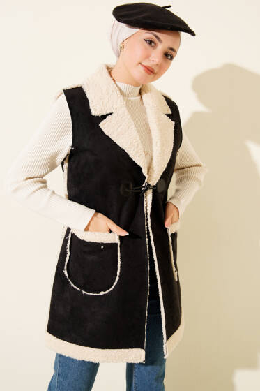 Peluş İçli Süet Yelek Siyah - Yelek