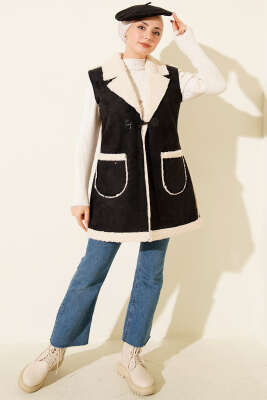 Peluş İçli Süet Yelek Siyah - Yelek