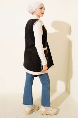 Peluş İçli Süet Yelek Siyah - Yelek