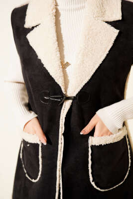 Peluş İçli Süet Yelek Siyah - Yelek