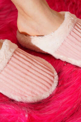 Peluş Kadın Terlik Pudra - Terlik