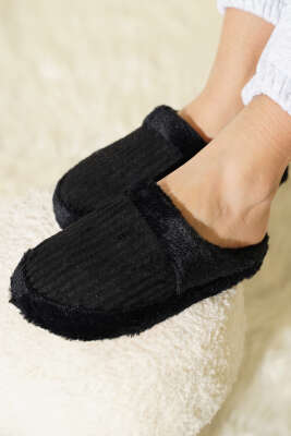 Peluş Kadın Terlik Siyah - Terlik