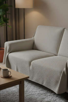 Peluş Koltuk Örtüsü Bej - Koltuk Örtüsü