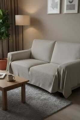 Peluş Koltuk Örtüsü Bej - MAHİR HAVLU