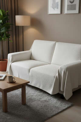 Peluş Koltuk Örtüsü Ekru - MAHİR HAVLU