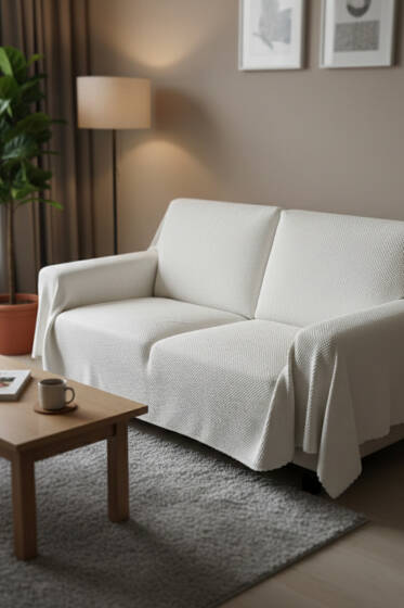 Peluş Koltuk Örtüsü Ekru - Koltuk Örtüsü