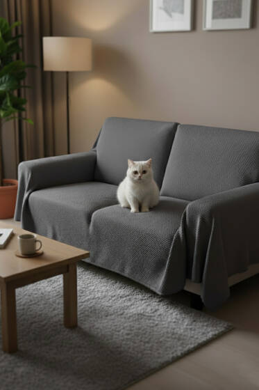 Peluş Koltuk Örtüsü Füme - Koltuk Örtüsü