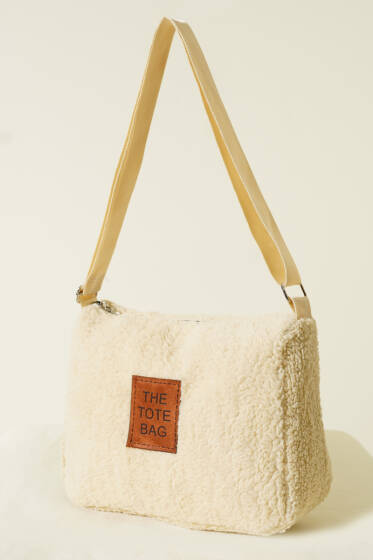 Peluş Omuz Askılı Tote Çanta Bej - Kol Çantası