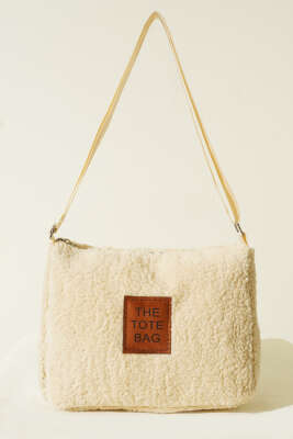 Peluş Omuz Askılı Tote Çanta Bej - Kol Çantası