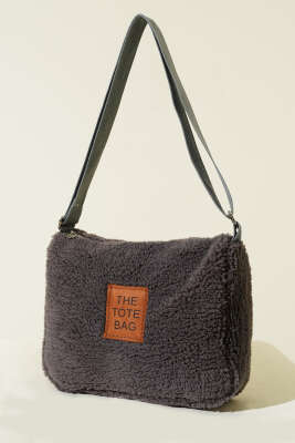 Peluş Omuz Askılı Tote Çanta Füme - GÜZEL ÇANTA