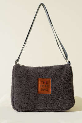 Peluş Omuz Askılı Tote Çanta Füme - Kol Çantası